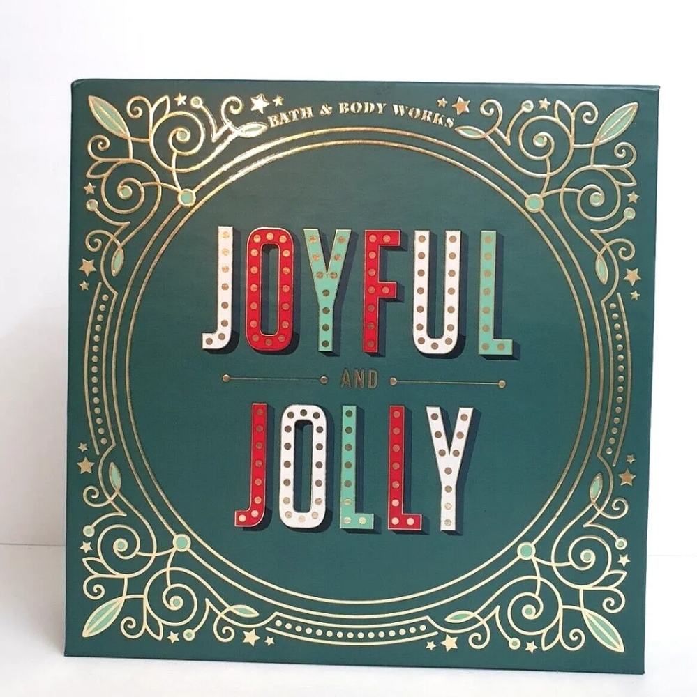 Bath & Body Works Joyful & Jolly Christmas Empty Green Red Gift Box.